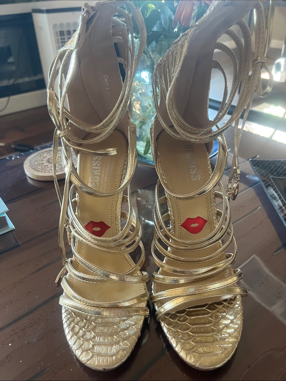 LIKE NEW ! Gold Strappy High-Heel Sandals - Women's Fashion Heels